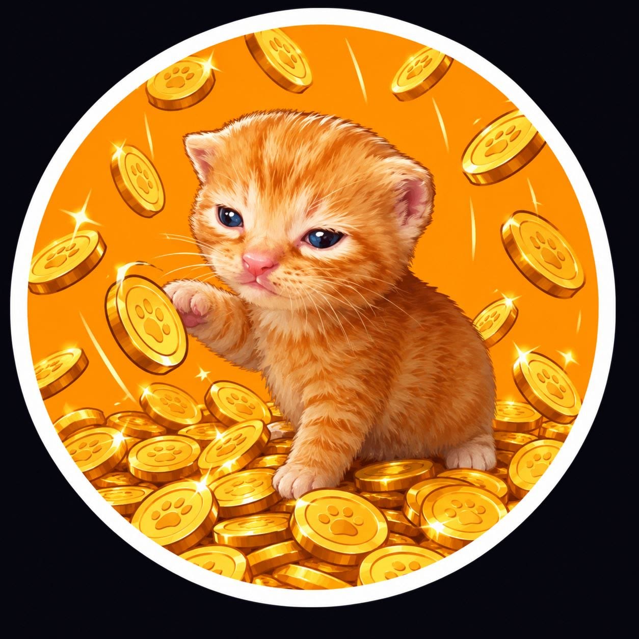 Buy The Cat meme — kitten sitting on a pile of gold paw coins